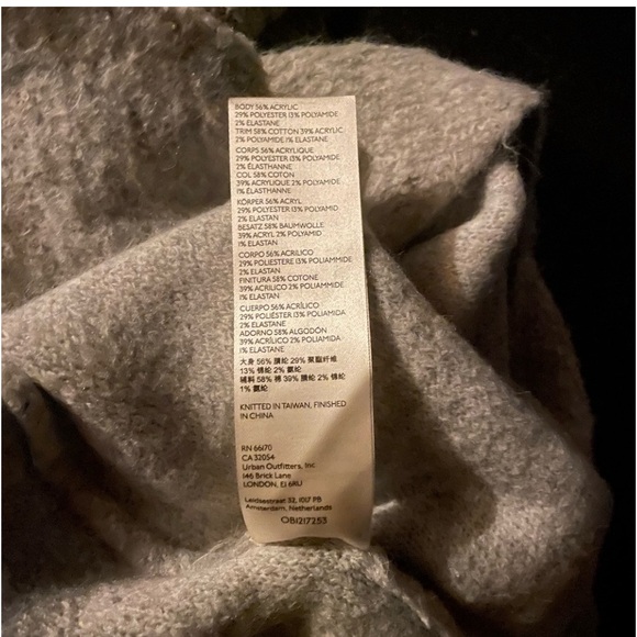 Free People] Grey Rib Fold-over Turtle neck Boucher Oversize Sweater - Picture 12 of 14